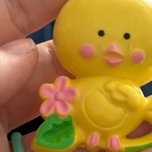 Avon Yellow Bird Toy with Pink and Green Accents brooch